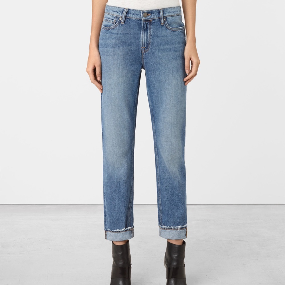 All Saints Jo Straight Leg Jeans in Mid Indigo Blue Size 24